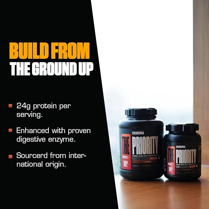 Exalt Supps Priority Whey Protein Isolate | 24g Protein, 5.5g BCAAs & Digezyme | Fast Recovery, Zero Added Sugar | Ice Cream Flavour, 2.4Kg