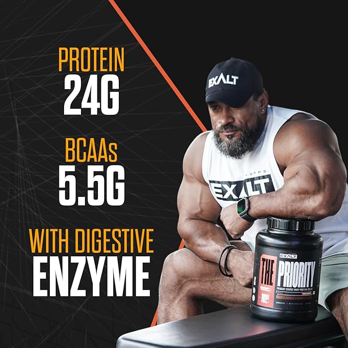 Exalt Supps Priority Whey Protein Isolate | 24g Protein, 5.5g BCAAs & Digezyme | Fast Recovery, Zero Added Sugar | Ice Cream Flavour, 2.4Kg