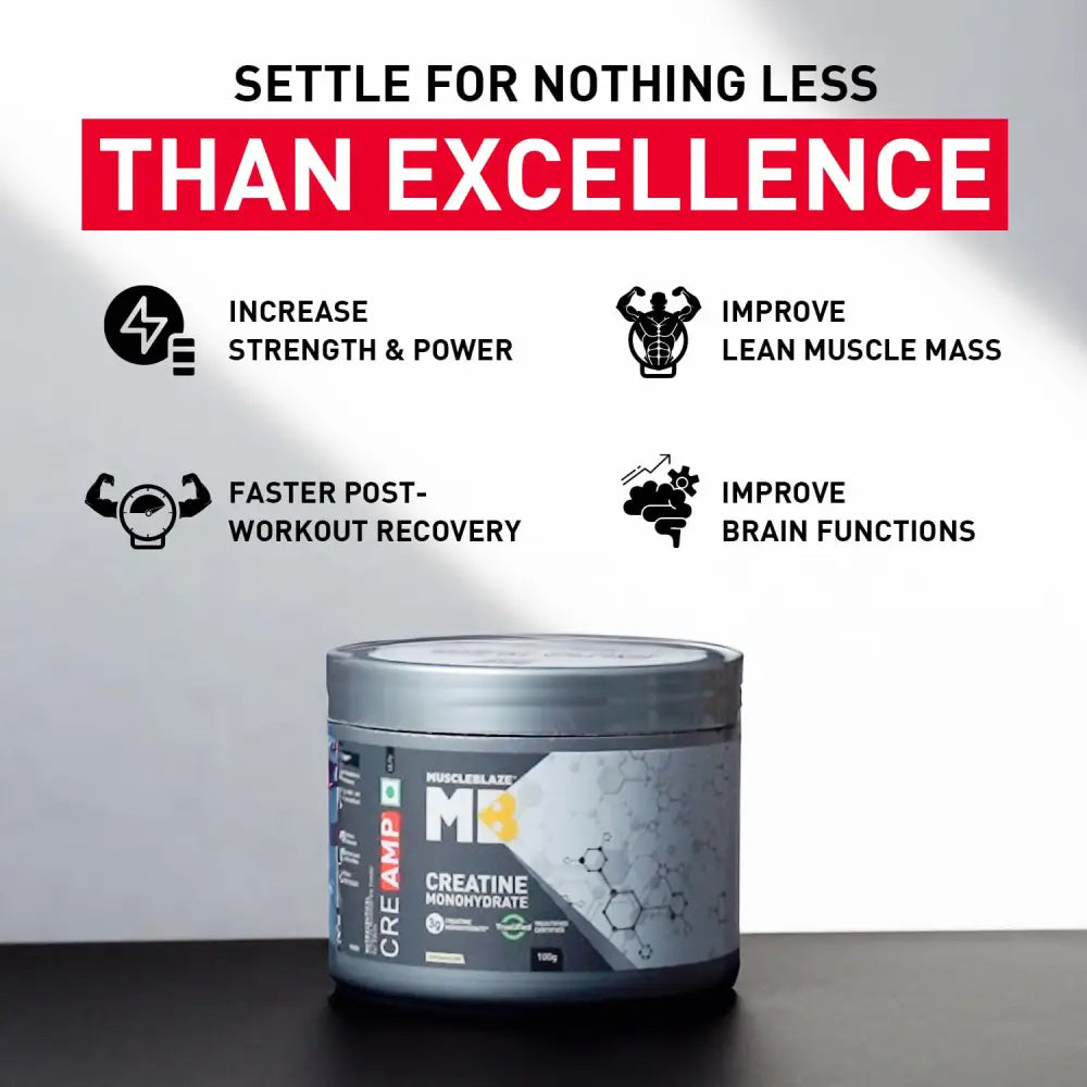 MuscleBlaze CreAMP Micronised Creatine – 100g (32 Servings)