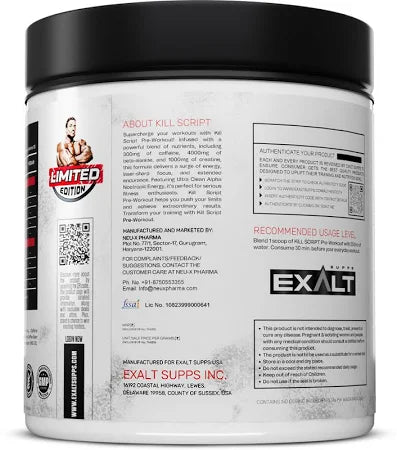 ⚔️ EXALT SUPPS Kill Script Pre-Workout (300g) – Lemon Flavour