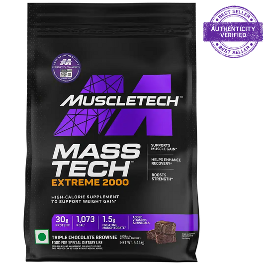 MuscleTech MassTech Extreme 2000 – High-Calorie Mass Gainer (5.44kg, Triple Chocolate Brownie) 🍫💪